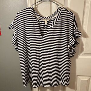 Terra &Sky Navy and White Ruffled Flutter Sleeve Tee Size 0X (14)